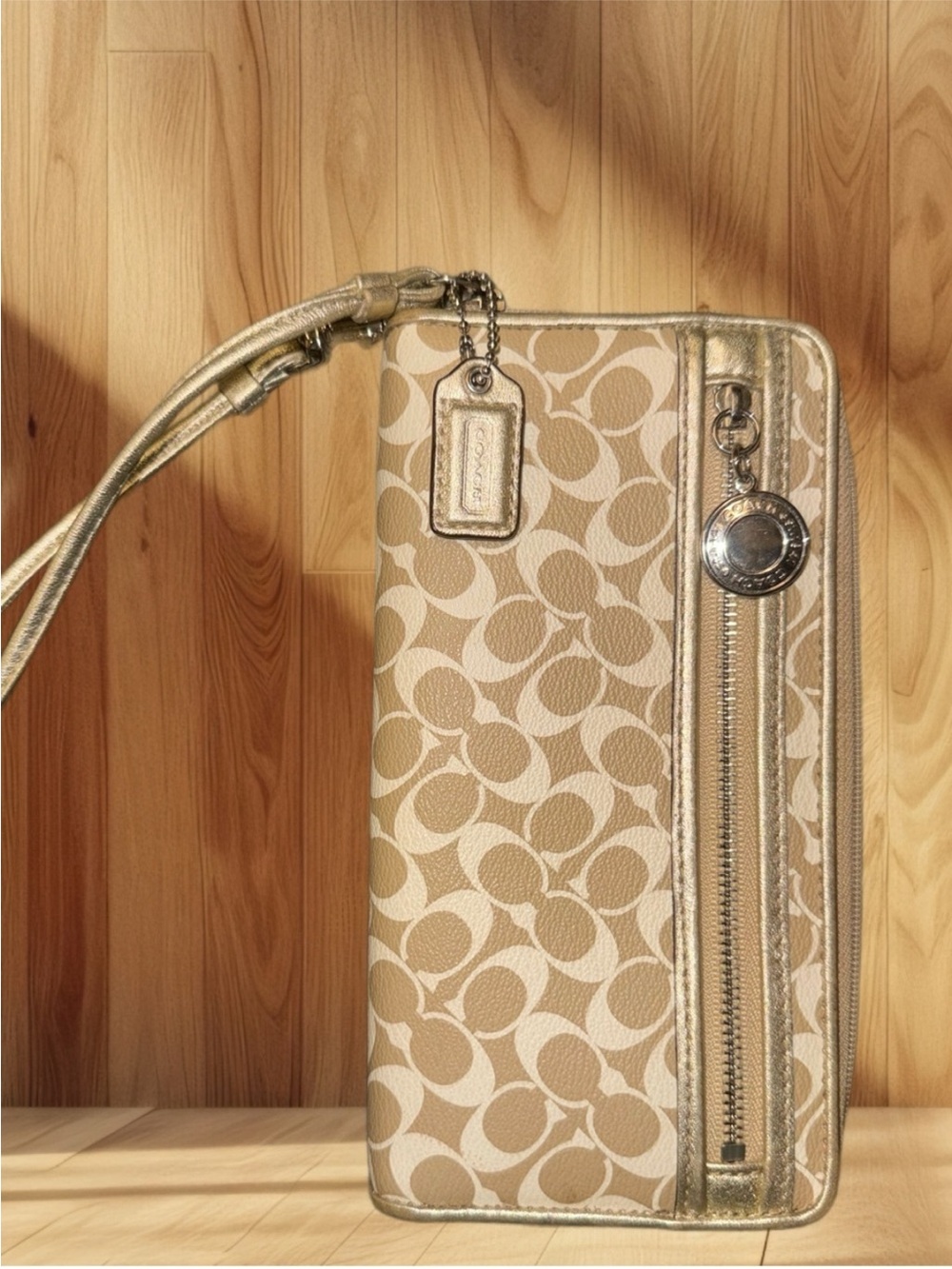 Coach Metallic Signature Beige Wallet